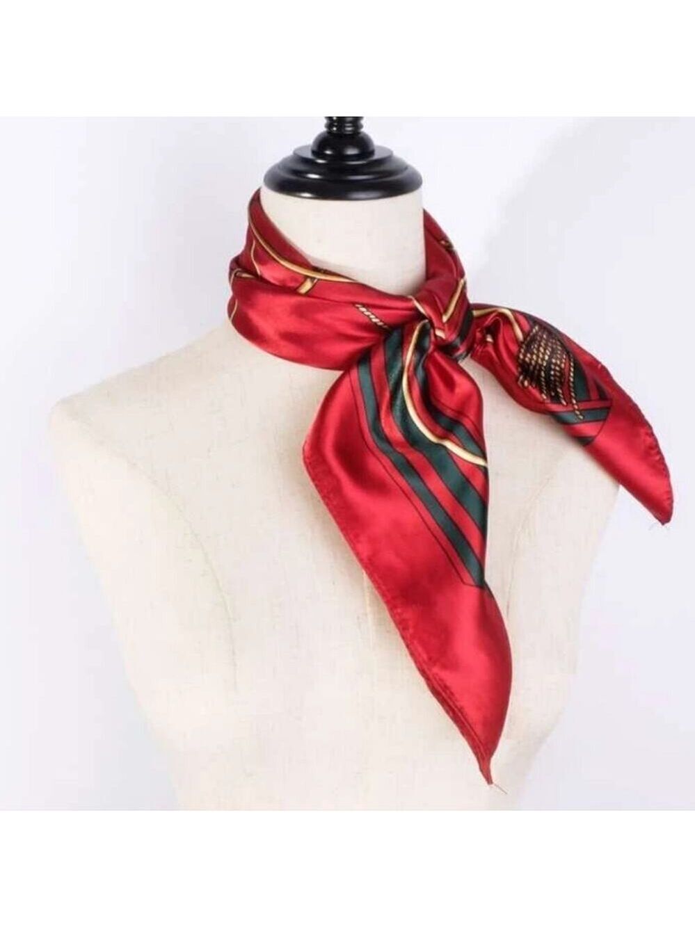 Chain Scarf Vintage Style Horse Satin Head Red Scarf Bandana - Picture 8 of 9